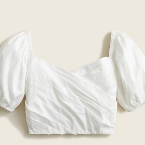 J. Crew White Puff Sleeve Organic Cotton Draped Crop Top Sz L NWT